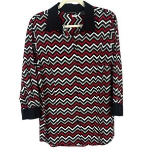 Zac & Rachel Casual Vibrant Red Gray Black Zigzag Button Down Blouse Size XL